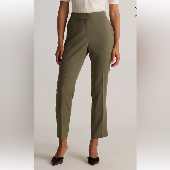 Quince Pants - QUINCE Stretch Crepe Ankle Pants In Olive Elastic Waist Pockets Women’s Size 10